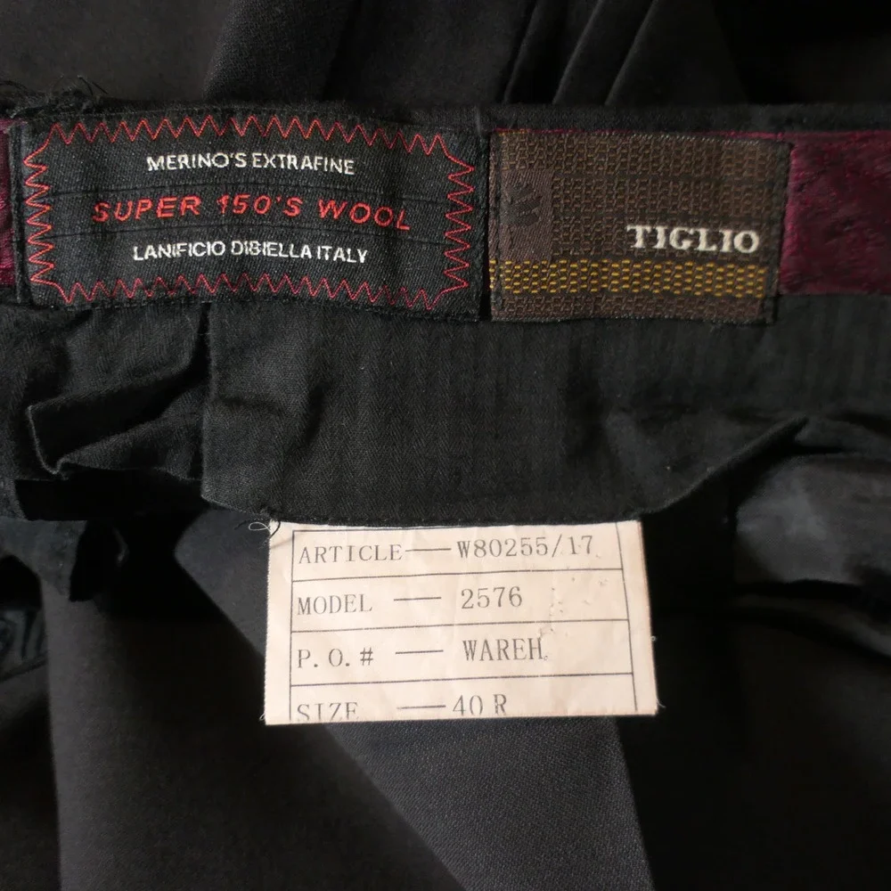 Tiglio Mens 3-Piece Suit 48R Black Super 150s Merino Wool Chianti Dapper Italian